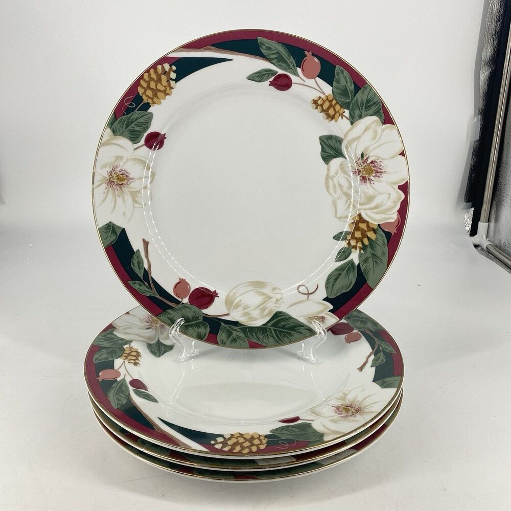 Tienshan Magnolia Fine China Dinner Plates 10.5” Set of 4 Floral China